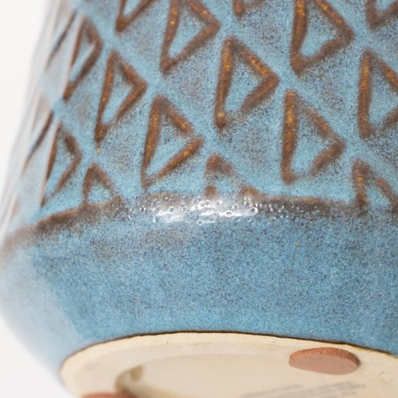 West Elm Pottery Ceramic Flower Vase Round Blue Beige Glazed 7" MCM Boho Decor - Picture 4 of 9